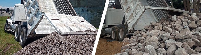 Camión descargando grava y rocas